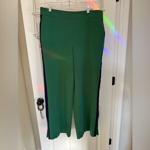 Boden Green Wide Leg Women's Pants with Blue Stripe